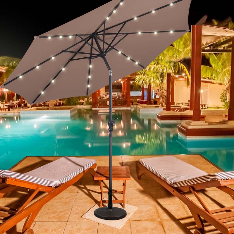 10 FT Outdoor Market Patio Umbrella with Solar LED Lights & Crank, Easy Tilt Table Umbrella for Deck Pool