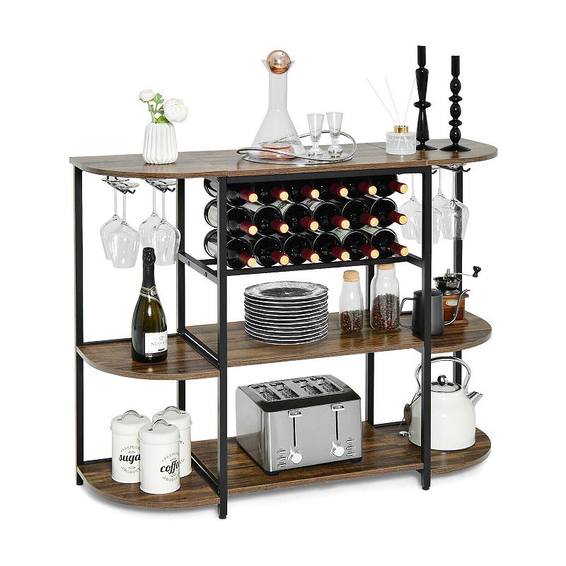 47 Inches Wine Rack Table with Glass Holder and Storage Shelves