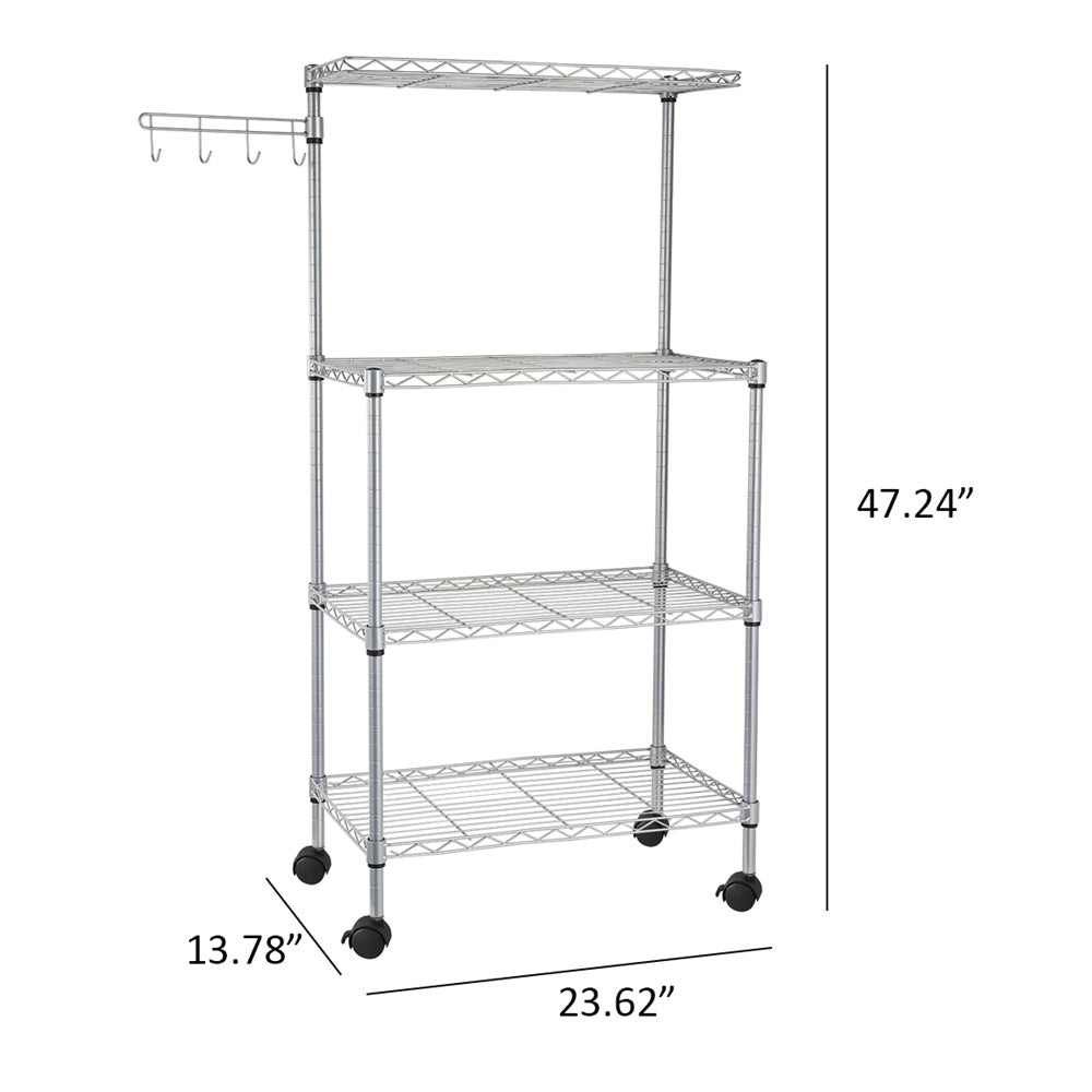 4-Tier Kitchen Bakers Rack Multipurpose Microwave Oven Rack Shelves Stand Storage Organizer for Home Dining Kitchen Bathroom， Silver