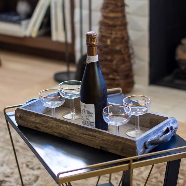 Wooden Bark Tray With Metal Handles Brown Stonebriar Collection