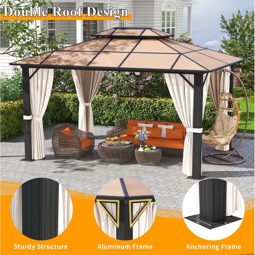 Hardtop Gazebo 10 ft. x 13 ft. Double Polycarbonate Roof Aluminum Frame Gazebo