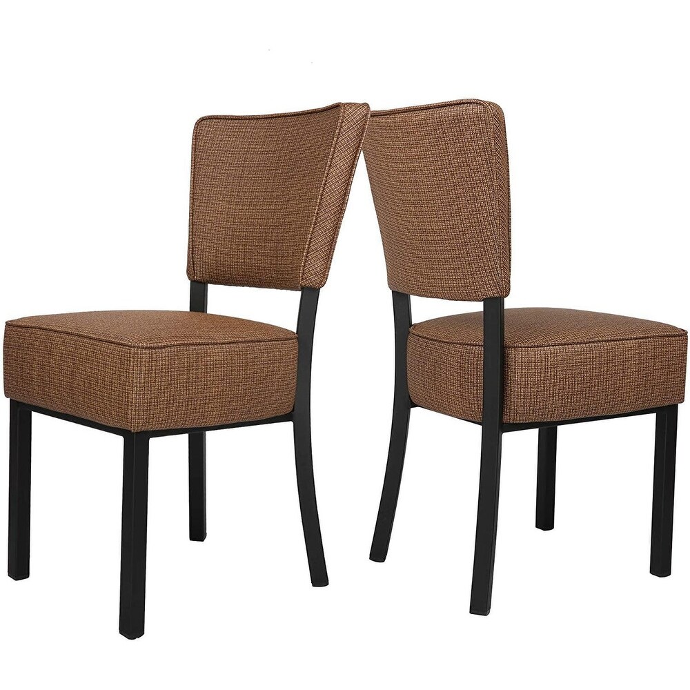 Classic Dining Chair Set of 2  with Stainless Steel Legs  PU Leather High Back Side Chair  Coffee   21.5\