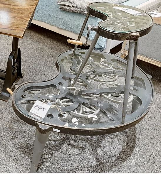 27 quotIndustrial Antiqued Finish Glass Top Moving Gears End Side Table Steampunk   Industrial   Side Tables And End Tables   by Sideboards and Things  Houzz