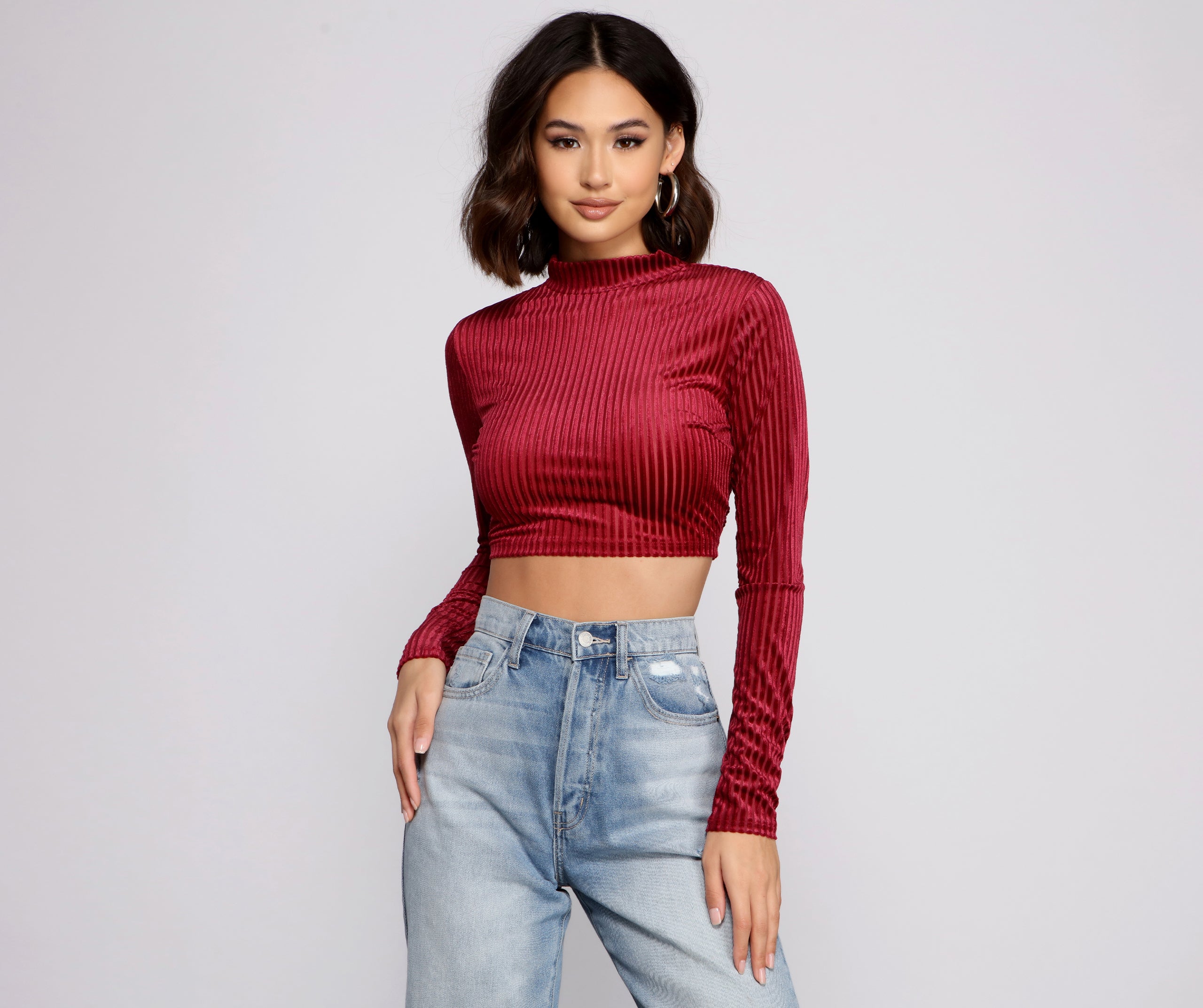 Sultry Velvet Lace-Up Crop Top