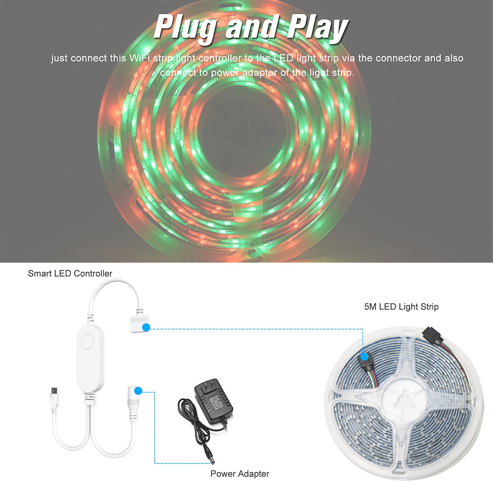 Wifi Led Strip Lights Kit 10m/32.8ft Length Rgb Smart Light Strip Ewelink App Remote Control Dimmable Changing Color Compatible With Amazon Alexa Goog