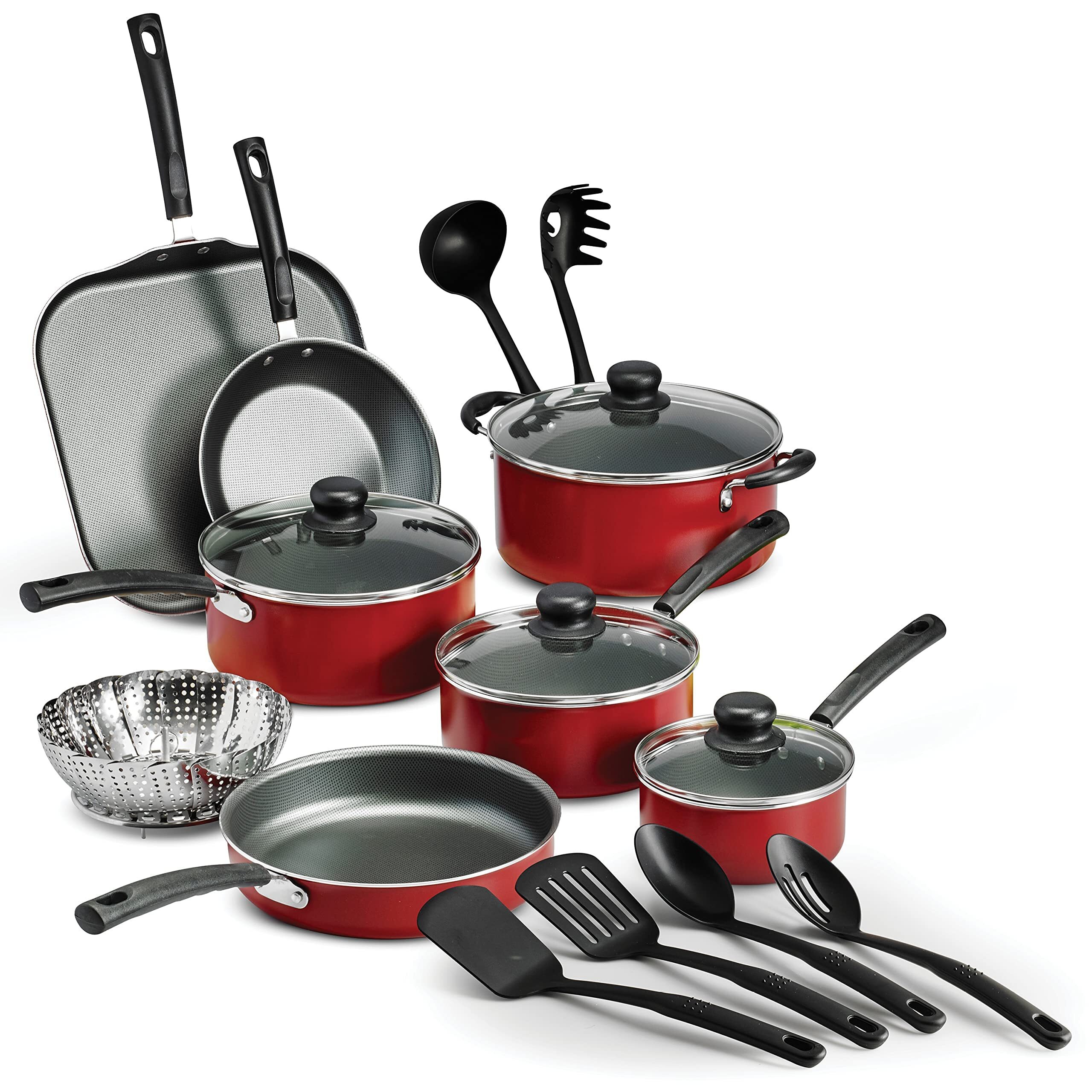 18 Piece Nonstick Pots & Pans Cookware Set Kitchenware Sets (RED)