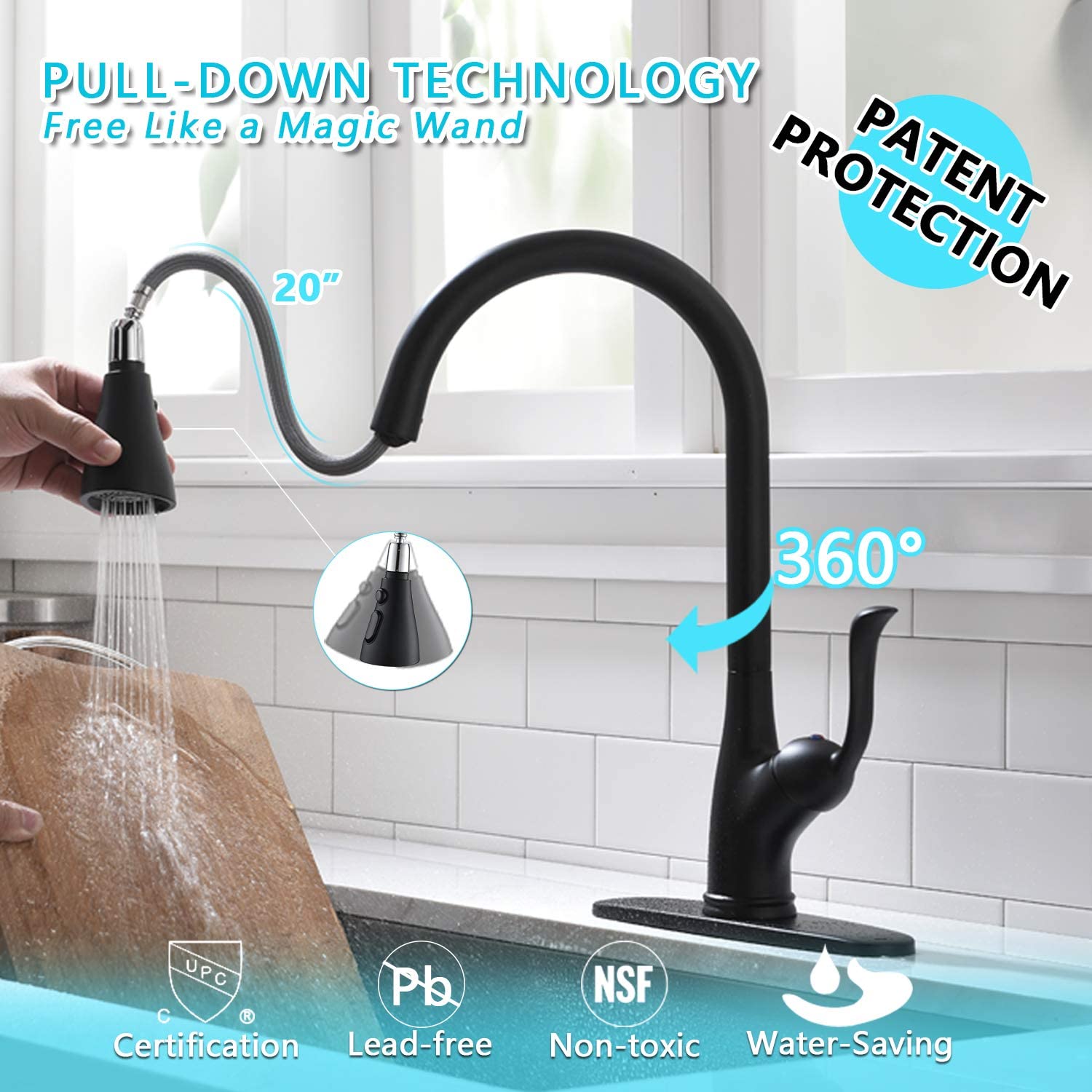 APPASO Commercial Pull Down Kitchen Faucet with Soap Dispenser Matte Black 149MB