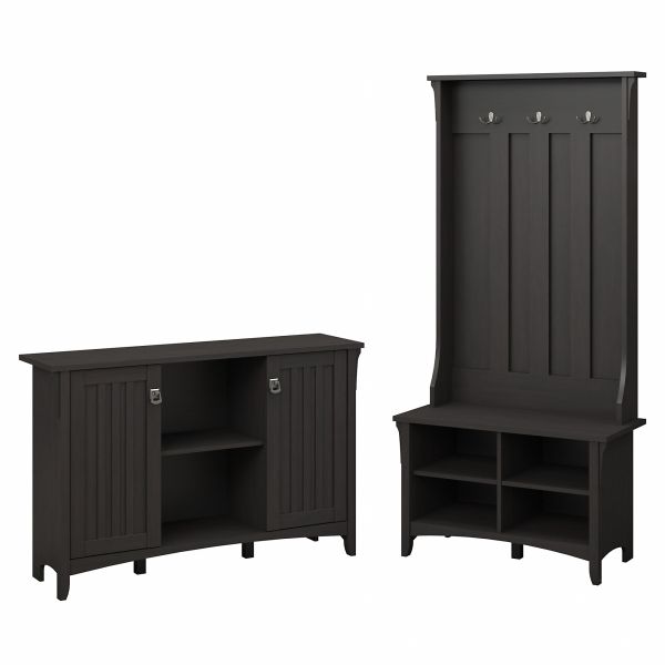 Bush Furniture Salinas Entryway Storage Set with Hall Tree， Shoe Bench and Accent Cabinet in Vintage Black