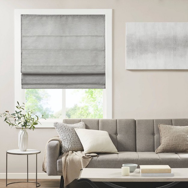 Aberdeen Printed Faux Silk Room Darkening Cordless Roman Blinds And Shade Gray