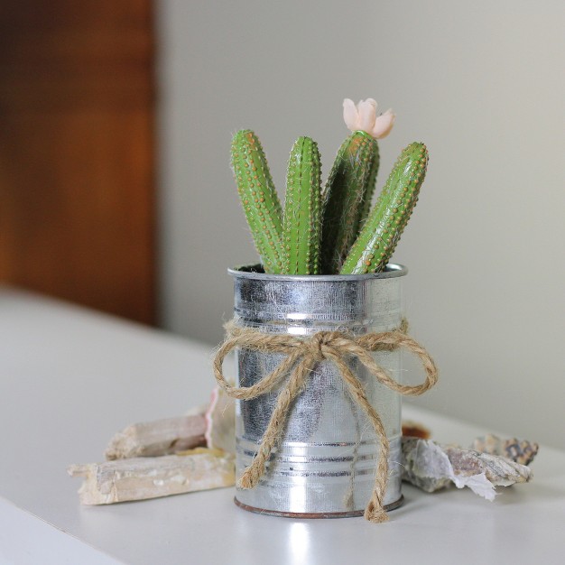 Columnar Cactus Artificial Potted Plant Green silver