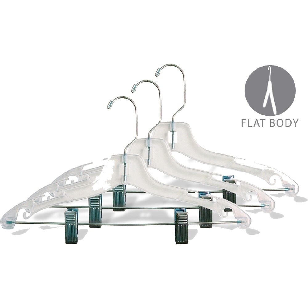 Clear Plastic Kids Combo Hanger with Adjustable Cushion Clips  Box of 100 12 inch Hangers with Notches and Chrome Swivel Hook