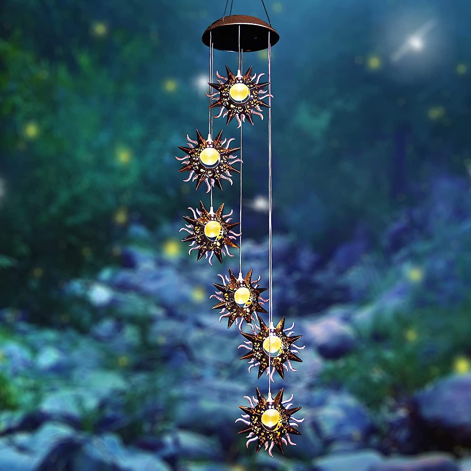 Solar Moon Wind Chime Led Night Light Waterproof Garden Patio Hanging Decor