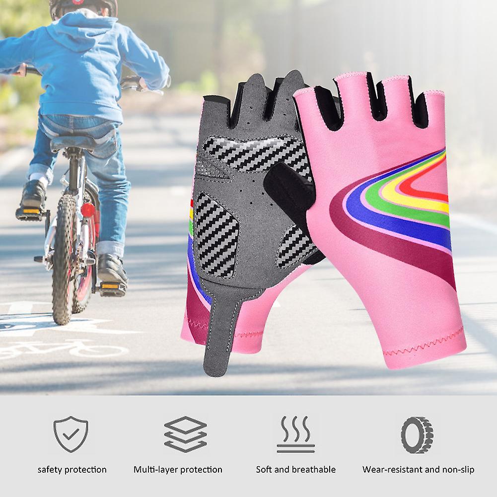 Outdoor Sport Children Bike Cycling Gloves Half Finger Silicone Pad Accessory For Kid(pink L)