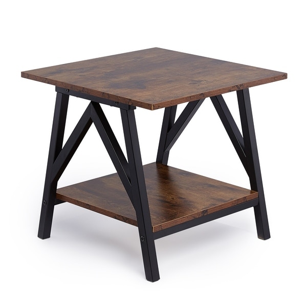 CO-Z Industrial Farmhouse Wood and Metal End Table with Storage Shelf