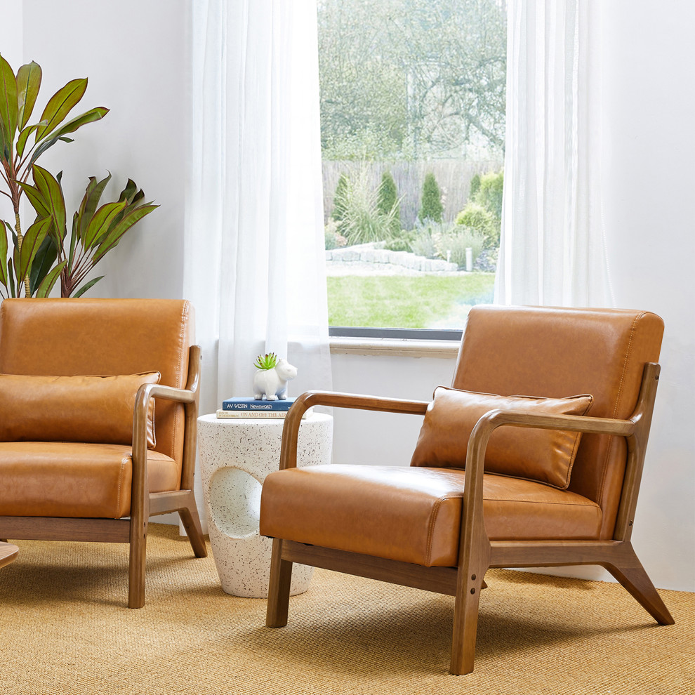 Mid Century Modern Leatherette Accent Armchair  Set of 2   Midcentury   Armchairs And Accent Chairs   by Glitzhome  Houzz