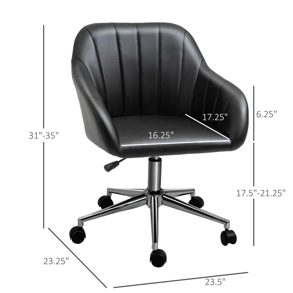 Vinsetto Black, Mid-Back Home Office Chair Adjustable Height Computer Desk Chair with Padded Back and Armrests, PU Leather 921-439BK