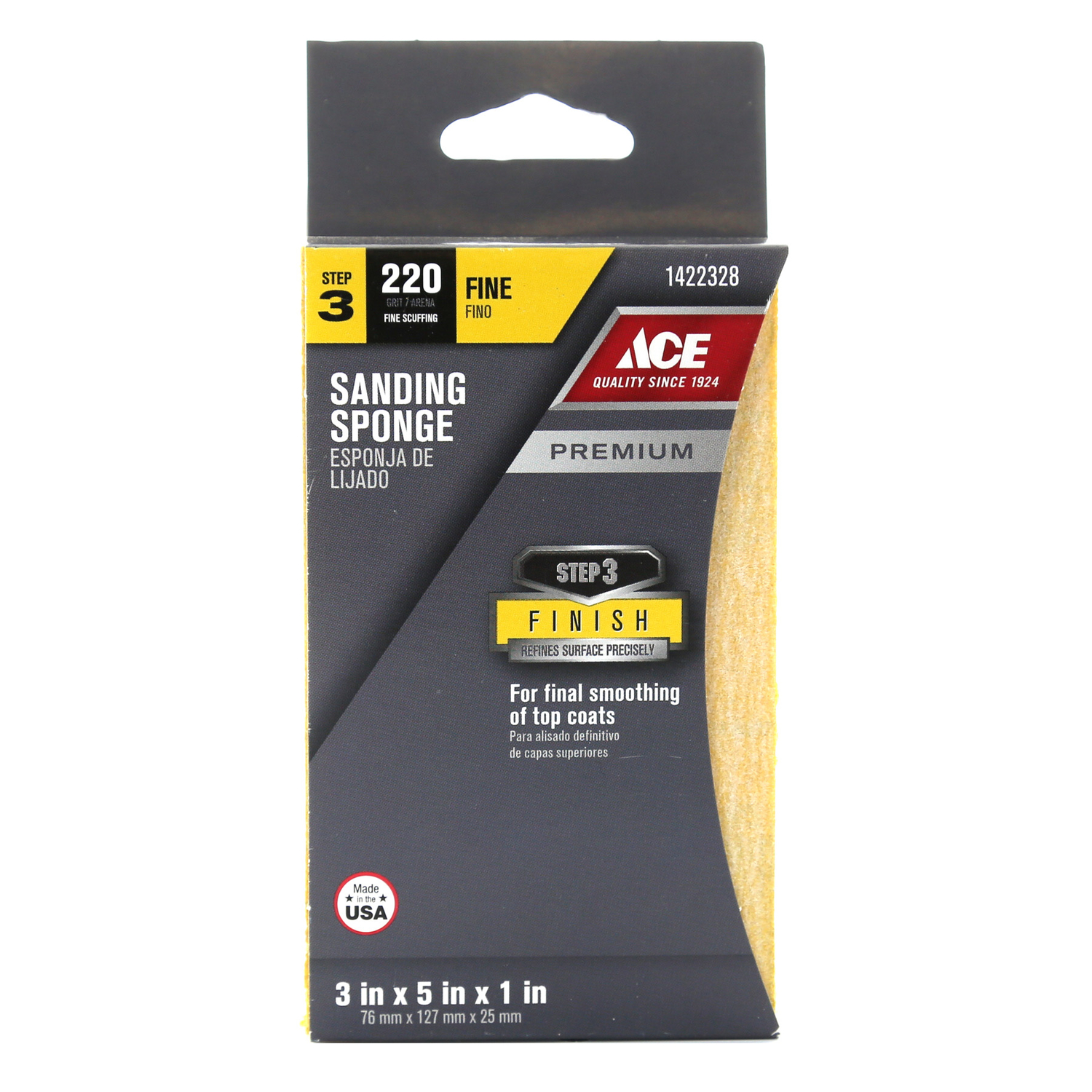 Ace 5 in. L X 3 in. W X 1 in. 220 Grit Super Fine Block Sanding Sponge