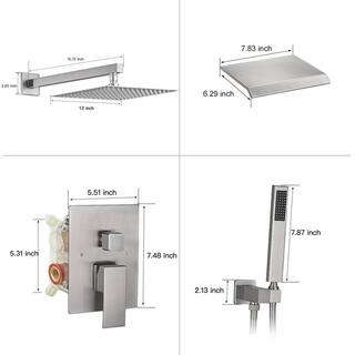 FORCLOVER Single-Handle 3-Spray 12 in. Square Bathroom Tub and Shower Faucet in Brushed Nickel (Valve Included) FRIMFYTS1BN