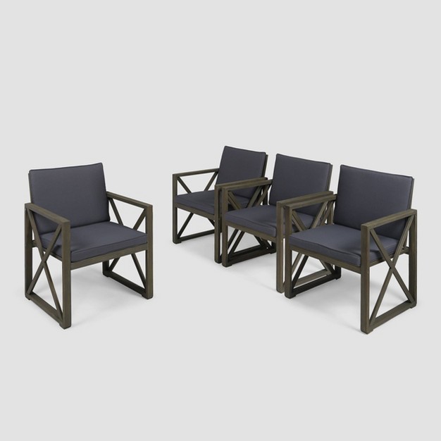 Andora 4pk Acacia Wood Club Chairs Gray dark Gray Christopher Knight Home