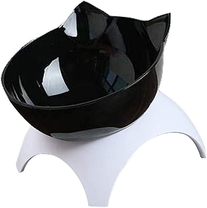 Cat Elevated Bowl With Raised Stand， 15 Degree Tilted Design Neck Guard Stand Raised Pet Food Water Feeder Bowl For Cats Or Small Dogs (single Black)