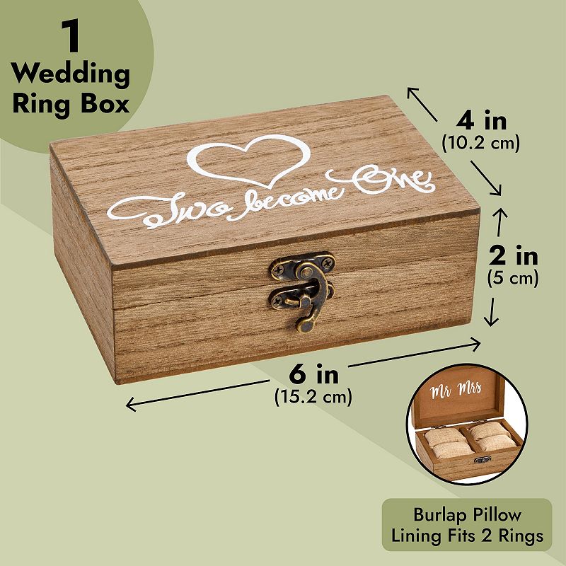 Wood Wedding Ring Box With Burlap Pillow Lining (6 X 4 X 2 In)