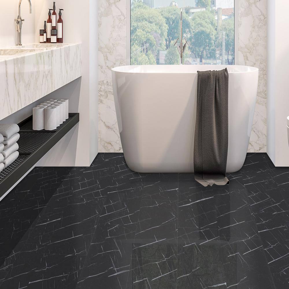 Lucida Surfaces TerraCore Nero Marquina 22 MIL x 12 in. W x 24 in. L Click Lock Waterproof Vinyl Tile Flooring (864 sqftpallet) TC-606PLT