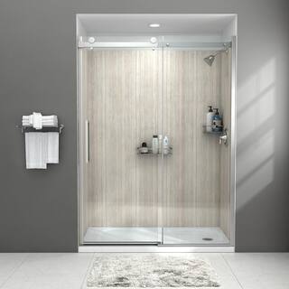 American Standard Passage 60 in. W x 72 in. H Sliding Semi-Frameless Shower Door in Chrome with Clear Glass AM801703400.213