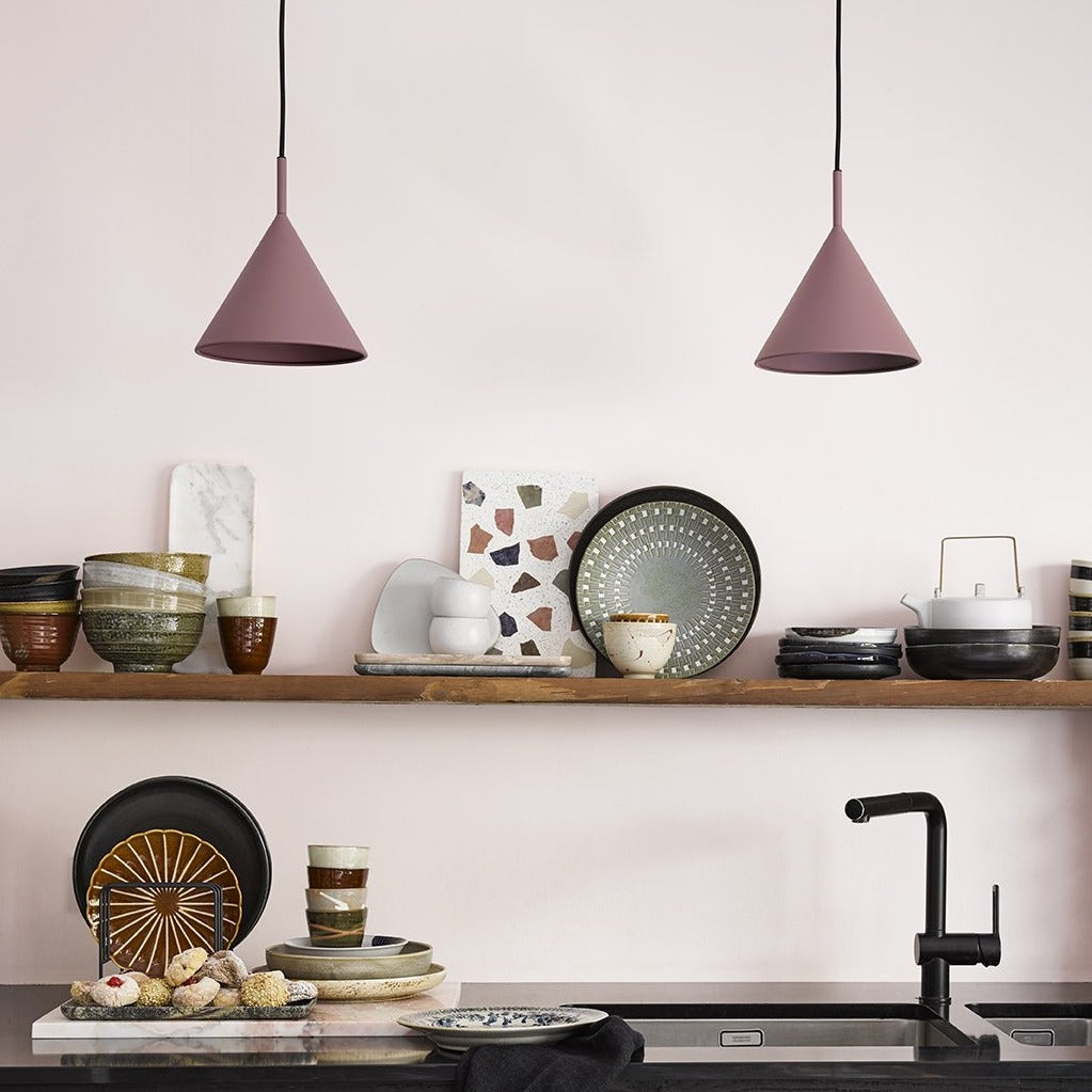 Metal triangle pendant light - cherry blush