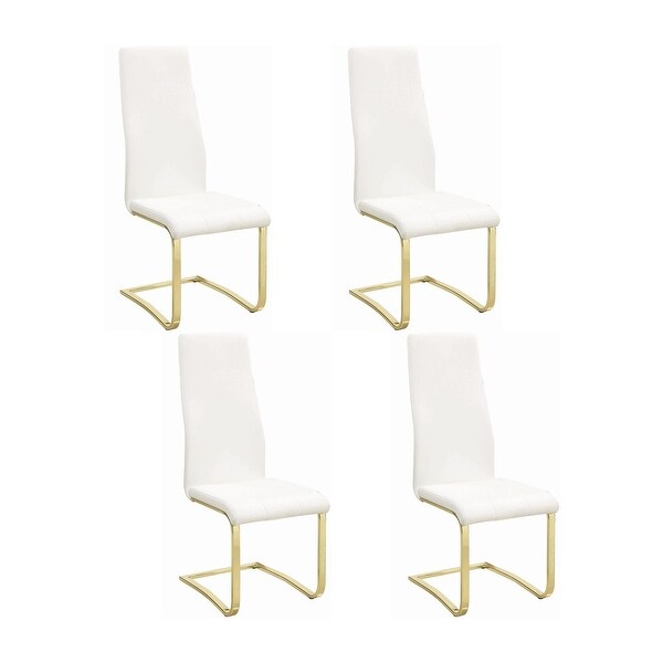 Set of 4 Dining Side Chair in White and Rustic Brass