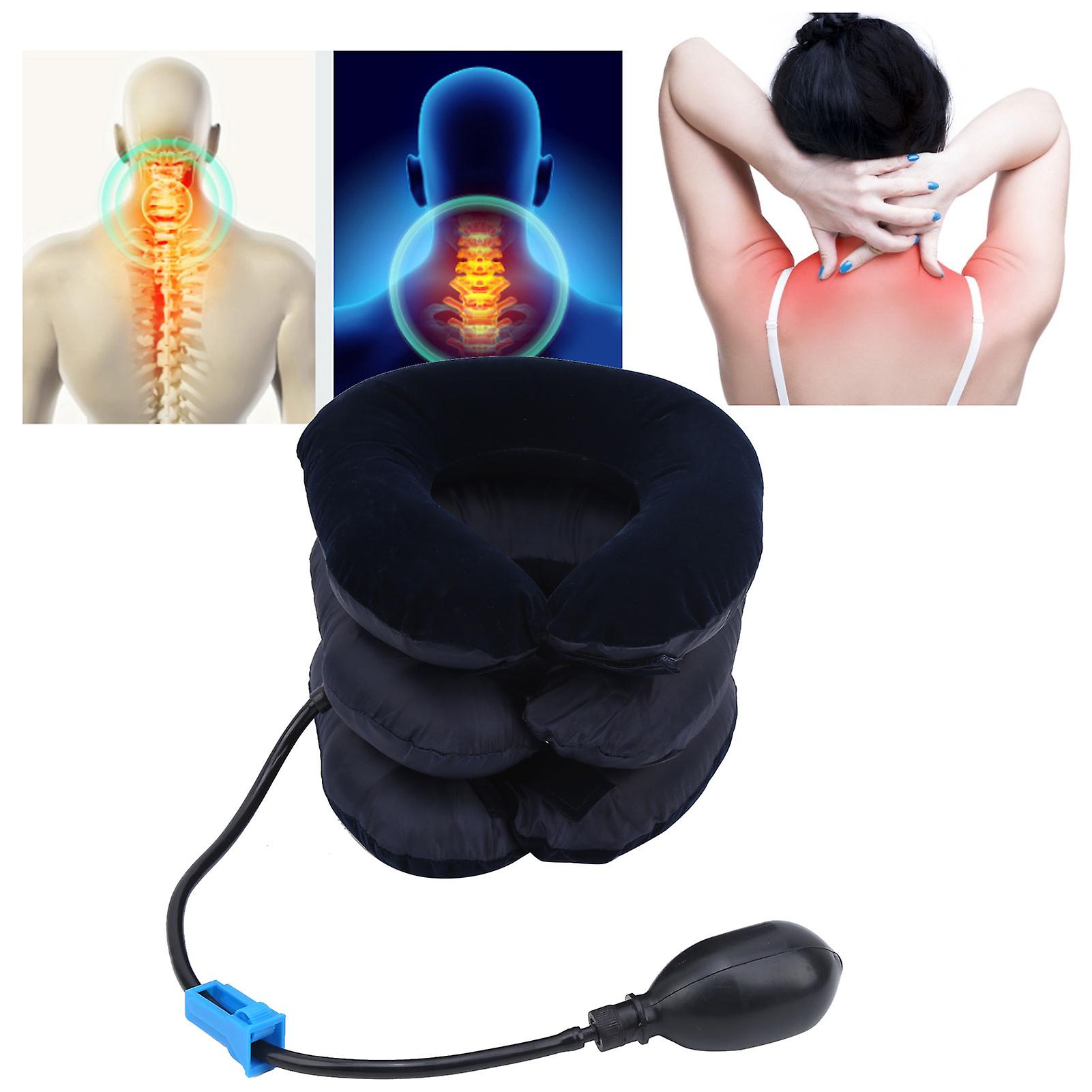 Inflatable 3 Layers Cervical Neck Traction Device Pain Relief Adjustable Neck Stretcherdark Blue