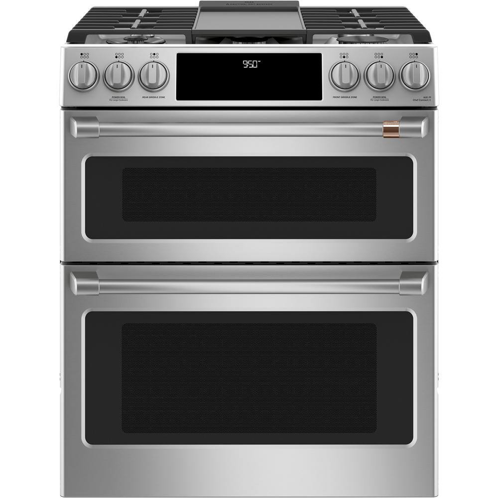 Cafe 30 in. 7.0 cu. ft. Slide-In Smart Double Oven Dual-Fuel Range with Convection and Self-Clean in Stainless Steel C2S950P2MS1