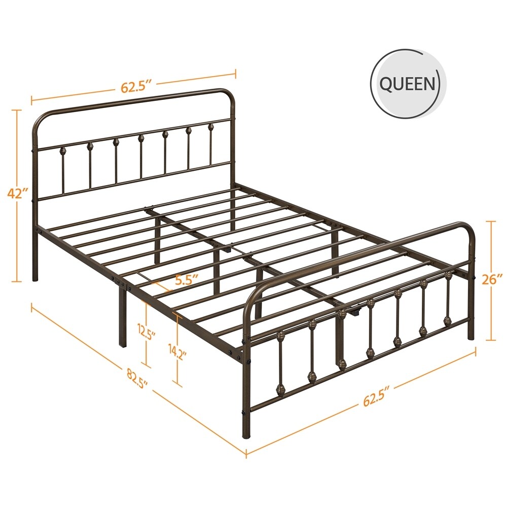 Yaheetech Classic Iron Platform Bed with High Headboard and Footboard Strong Metal Framed Bed