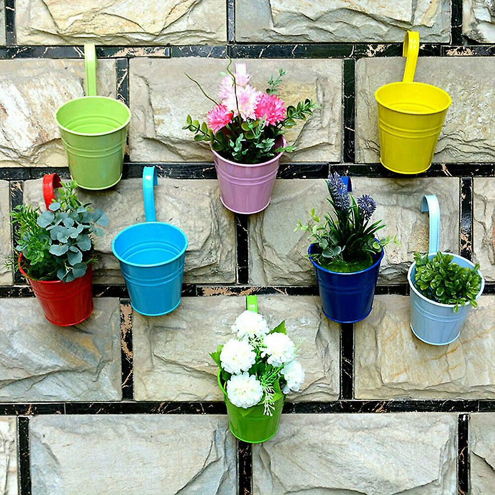 10sets Hanging Flower Pots Iron Garden Plant Pot Balcony Planter Detachable Hook