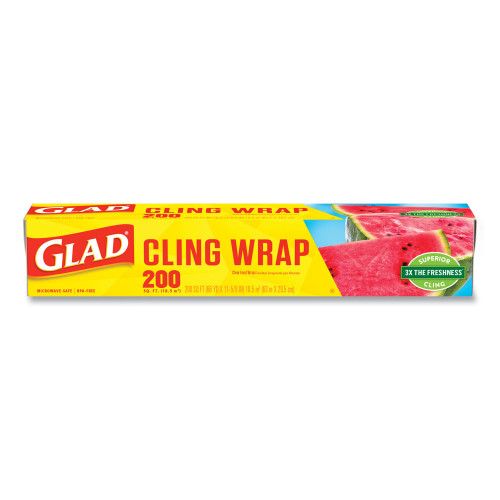 Glad ClingWrap Plastic Wrap， 200 Square Foot Roll， Clear， 12 Rolls/Carton (00020CT)