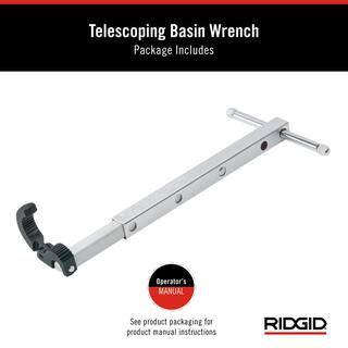 RIDGID 38 in. to 1-14 in. Adjustable 10 in. to 17 in. Fold Over Telescoping Basin Pipe Wrench For Tight Spaces 31175