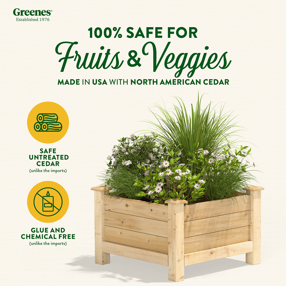 Greenes Fence Original Cedar Elevated Planter, 24" x 24" x 17"