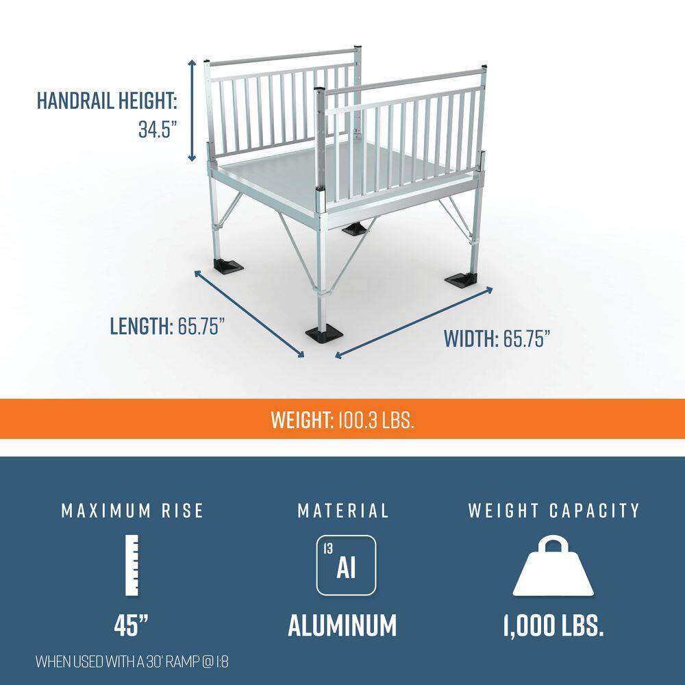 EZ-ACCESS PATHWAY 3G 5 ft. x 5 ft. Solid Aluminum Platform with Vertical Picket Handrails P3G SPFS55VP