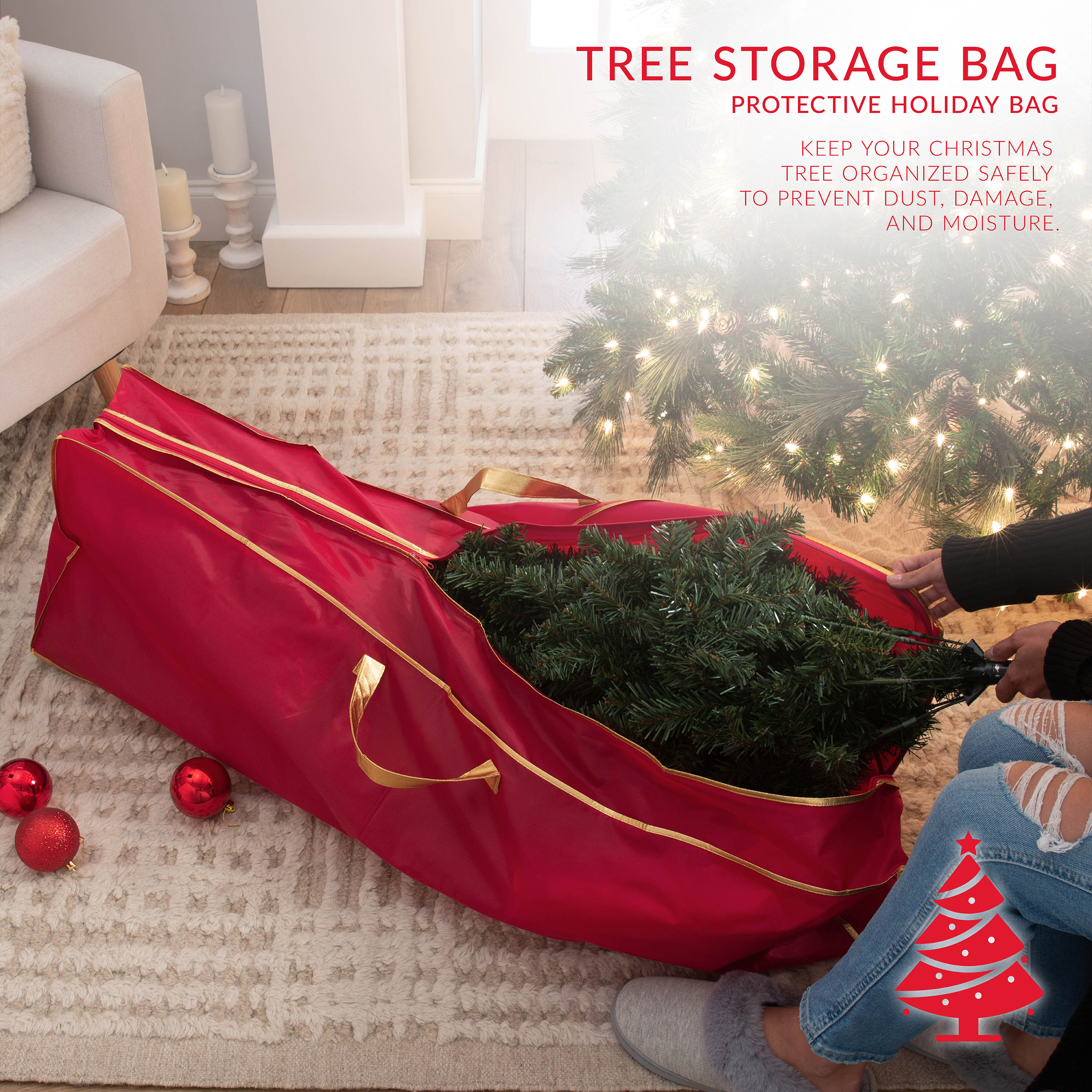 Simplify Holiday Christmas Tree Storage Bag up to 6ft in Red Nonwoven