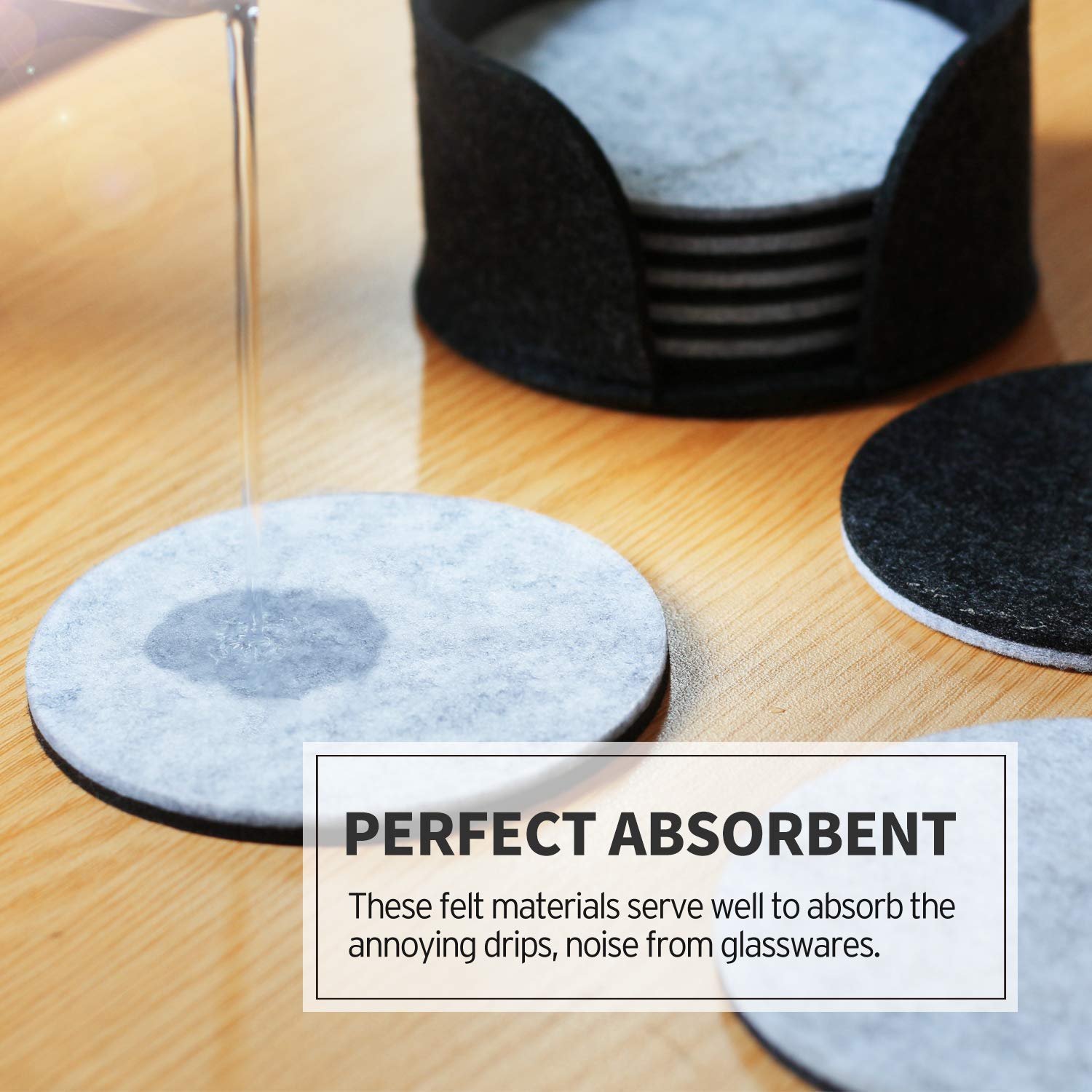 Betus Round Felt Coasters 8pc Bulk Set with Holder - 4