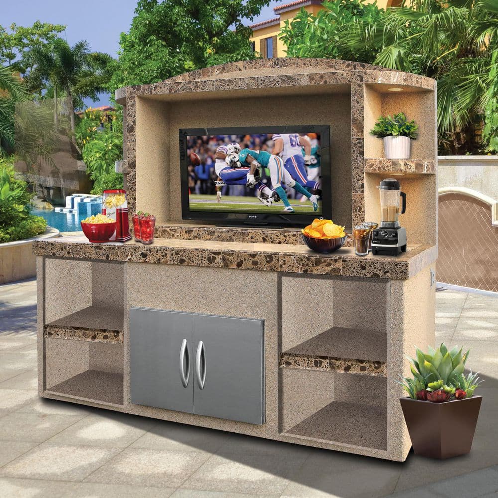 Cal Flame Stucco and Tile Outdoor Entertainment Center Serving Bar 22-ODC-2-ST