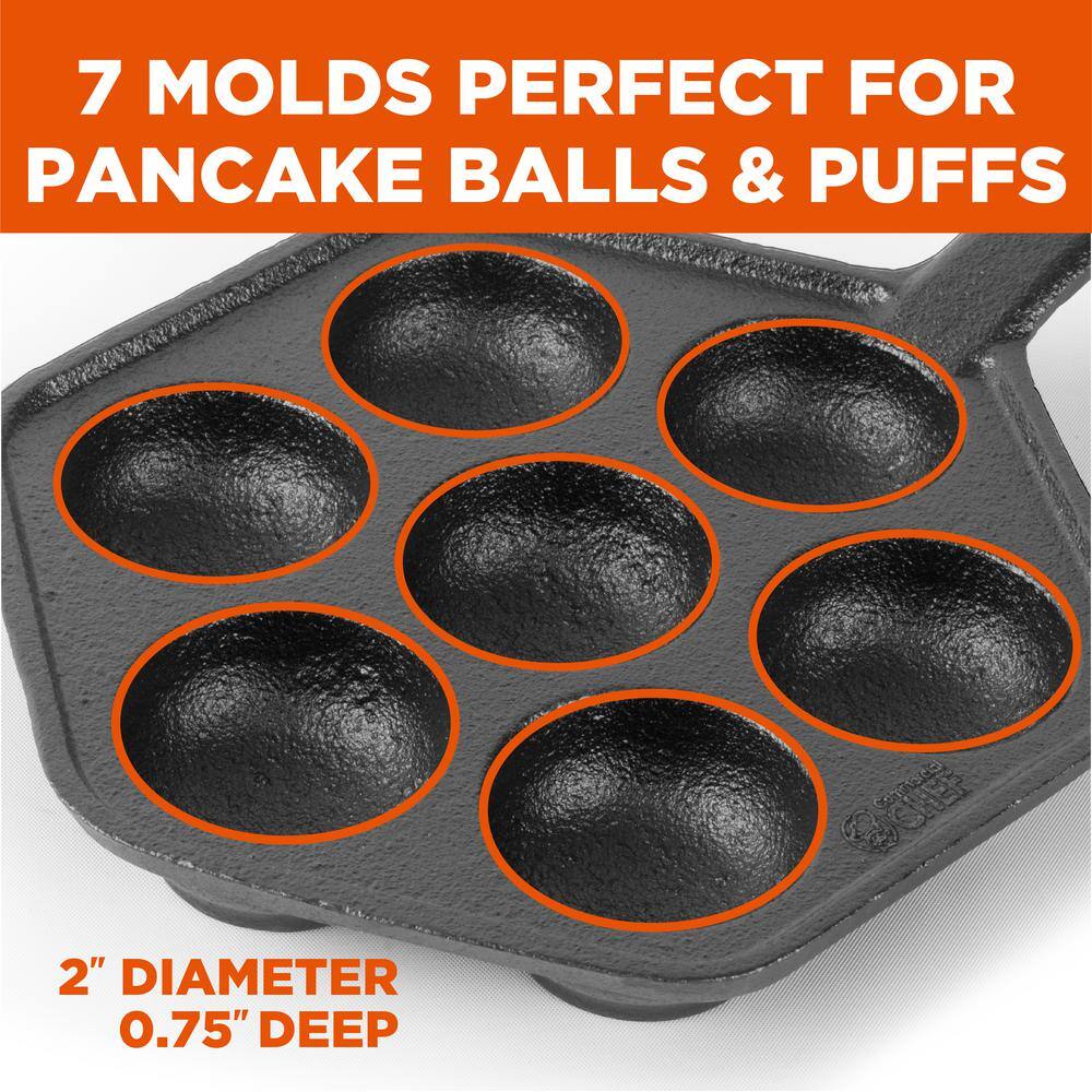 Commercial CHEF Pre-Seasoned 12 in. Dia Cast Iron Danish Pancake Frying Pan CHCI4105
