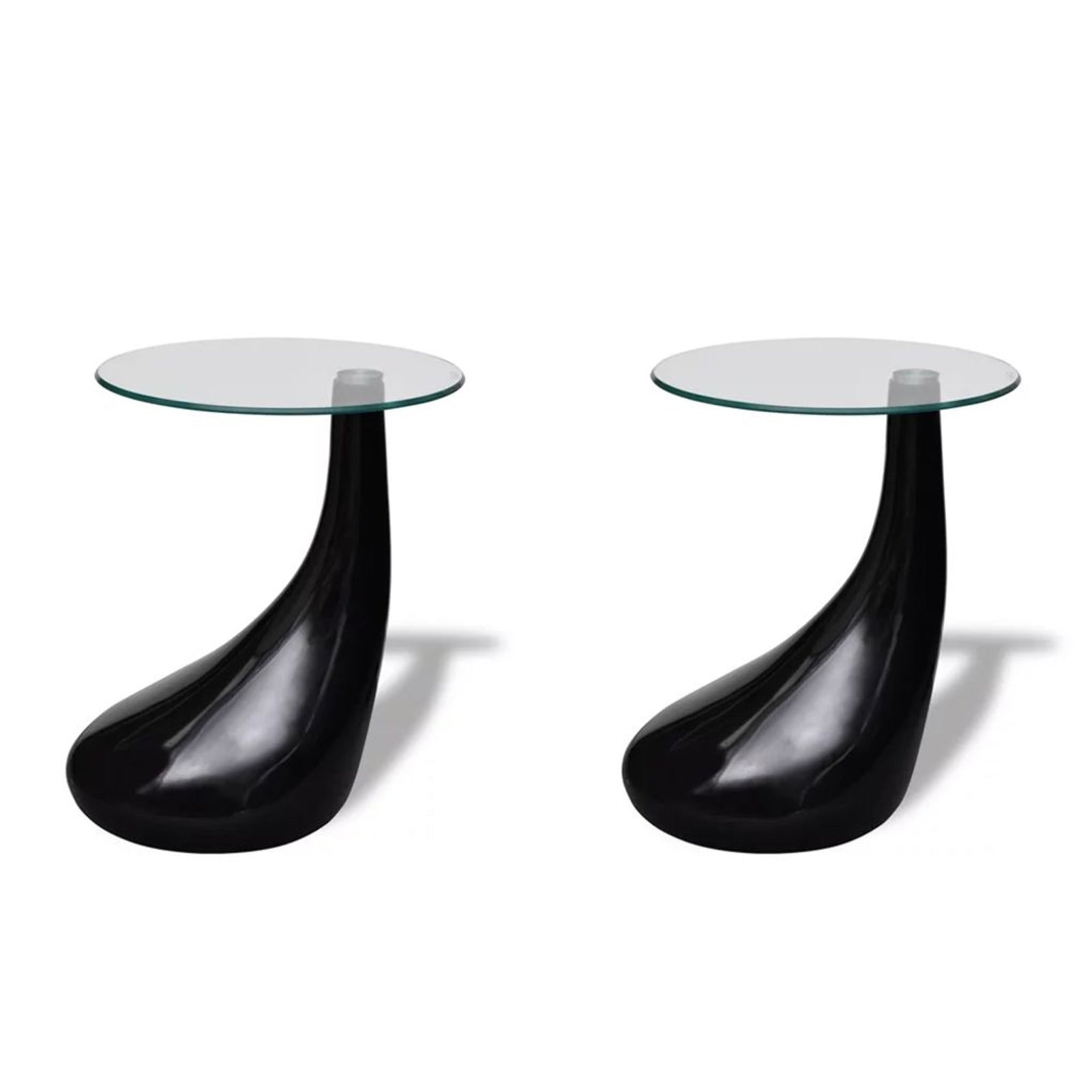 Tomshine Coffee Tables 2 pcs with Round Glass Top High Gloss Black