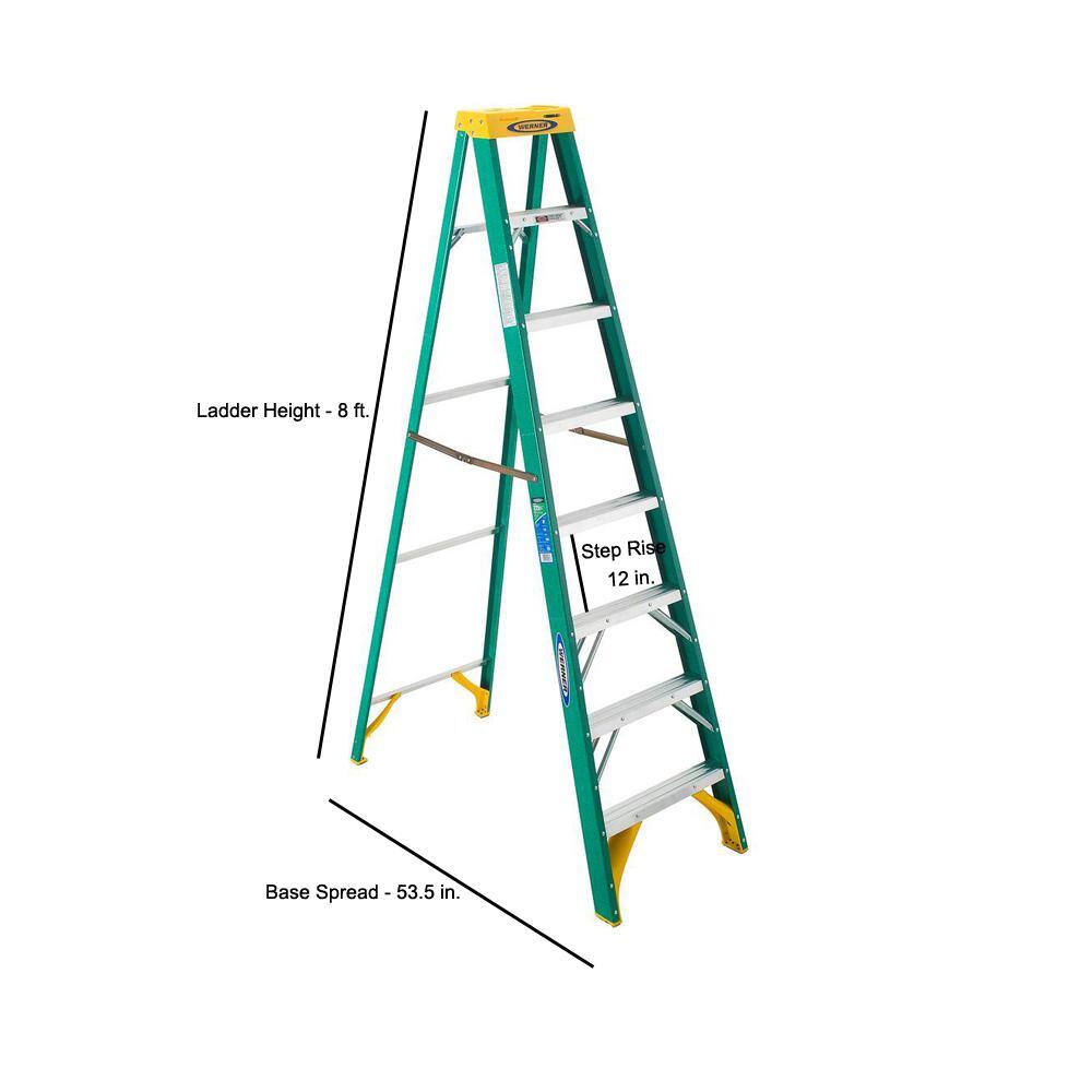 Werner 8 ft. Fiberglass Step Ladder with 225 lb. Load Capacity Type II Duty Rating 5908