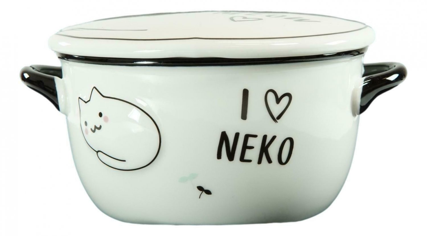 1 Pack Of 2 White Maneki Neko Lucky Cat Porcelain Kids Food Bowls W/Lid 25Oz EBR02