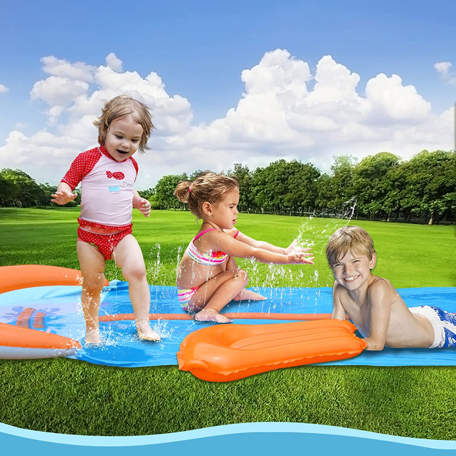 Lavinya Slip and Slide, 30Ft Extra Long Slip and Slide, Double Race Lawn Water Slides, for Outdoor with 2 Body boards Summer Water Toys, Big Slip and Slide for Kids & Adult