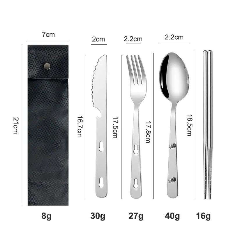 3 in 1 Camping Utensils Hiking Cutlery Set Portable Stainless Steel Flatware Spoon Fork Knife Bottle Opener Chopstick Combo pack