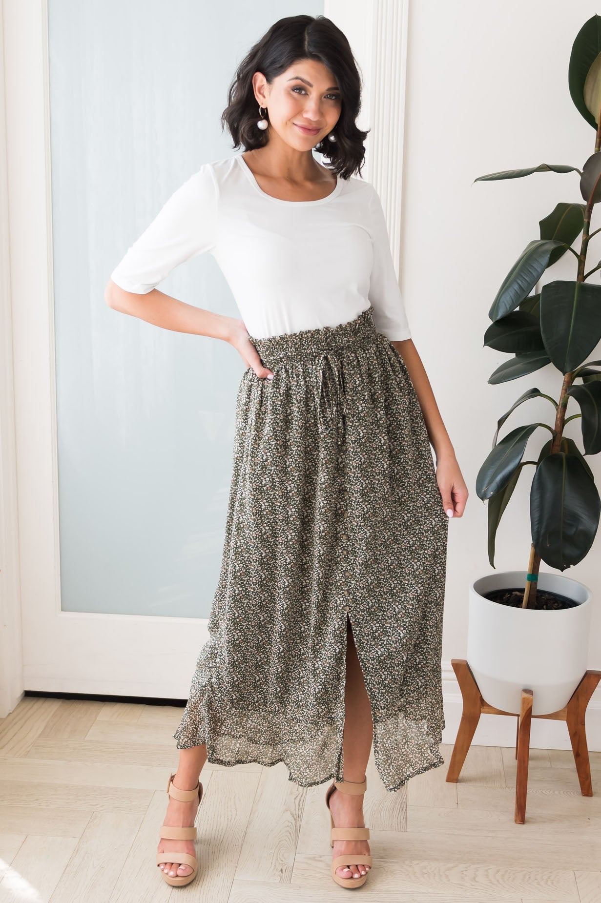 Fall Breeze Modest Button Skirt