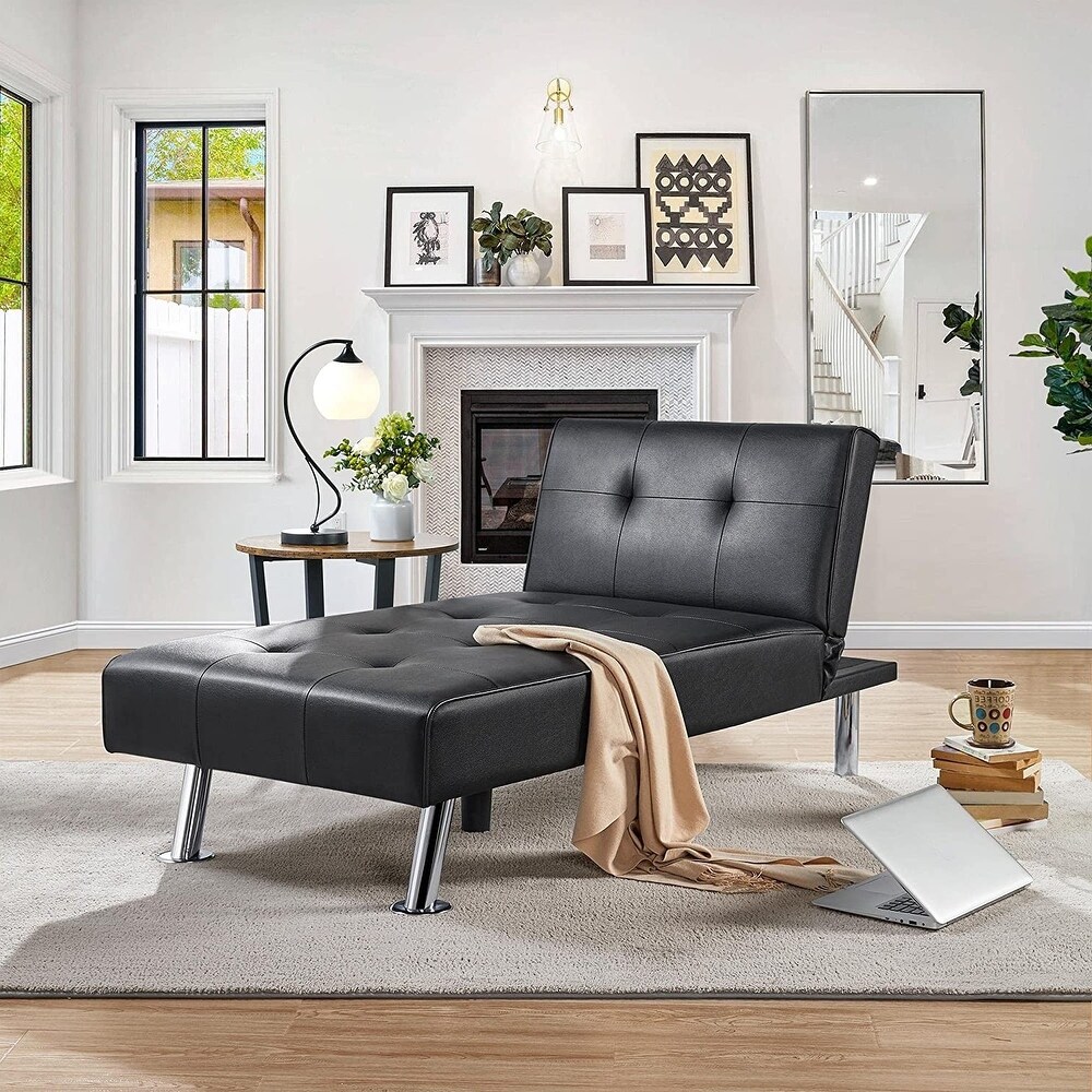 Modern Faux Leather Chaise Lounge Recliner Sleeper Sofa   66\