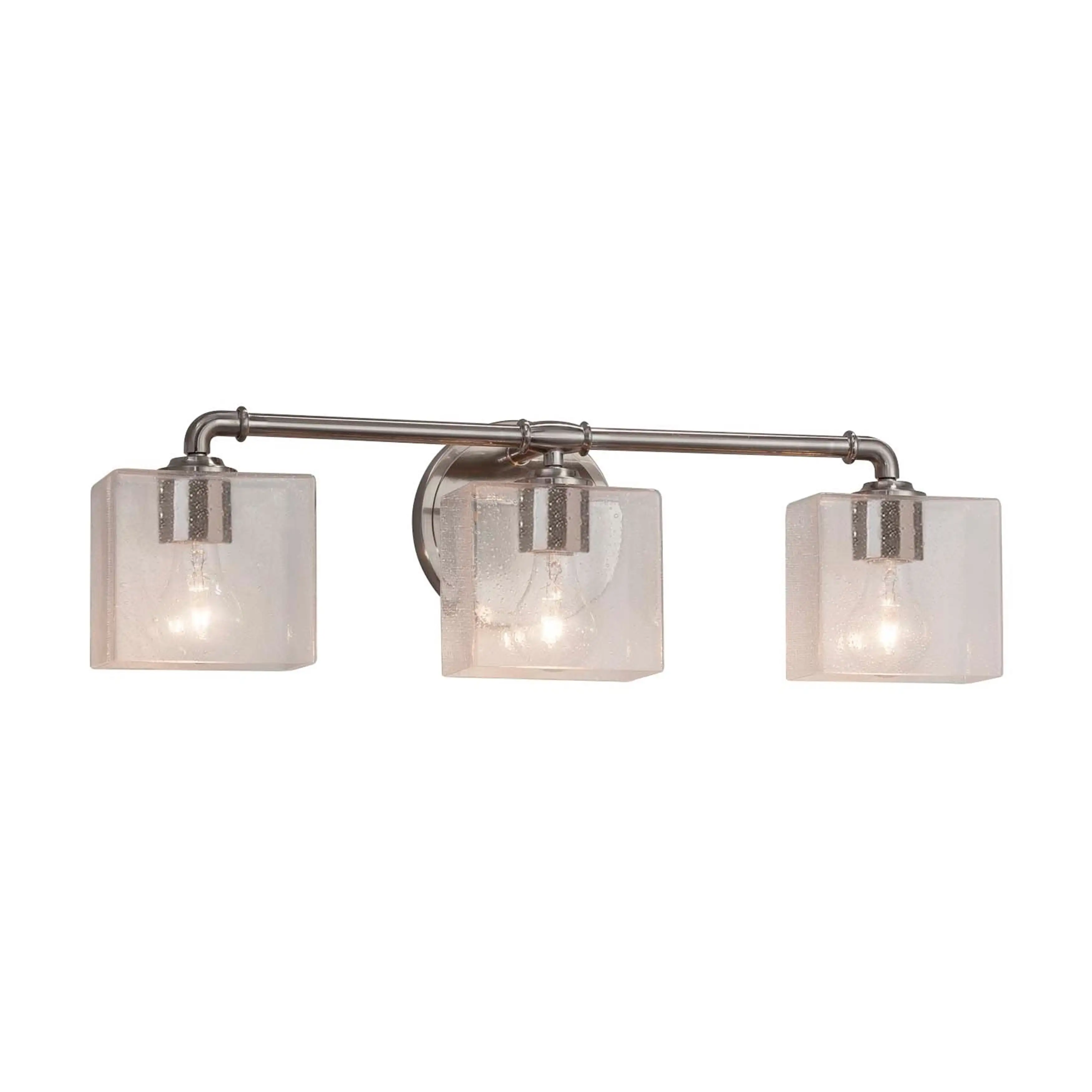 Justice Design Fusion Bronx 3-light Brushed Nickel Bath Bar, Seeded Rectangle Shade - Brushed Nickel