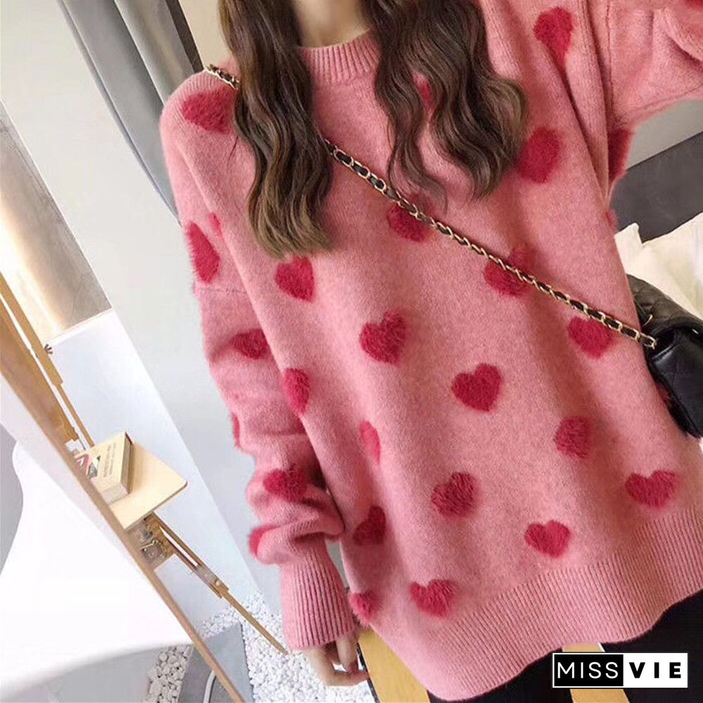 Sweater women's loose jacket fall winter love pullover long sleeve lazy style net red fashion retro knit top New hot sale